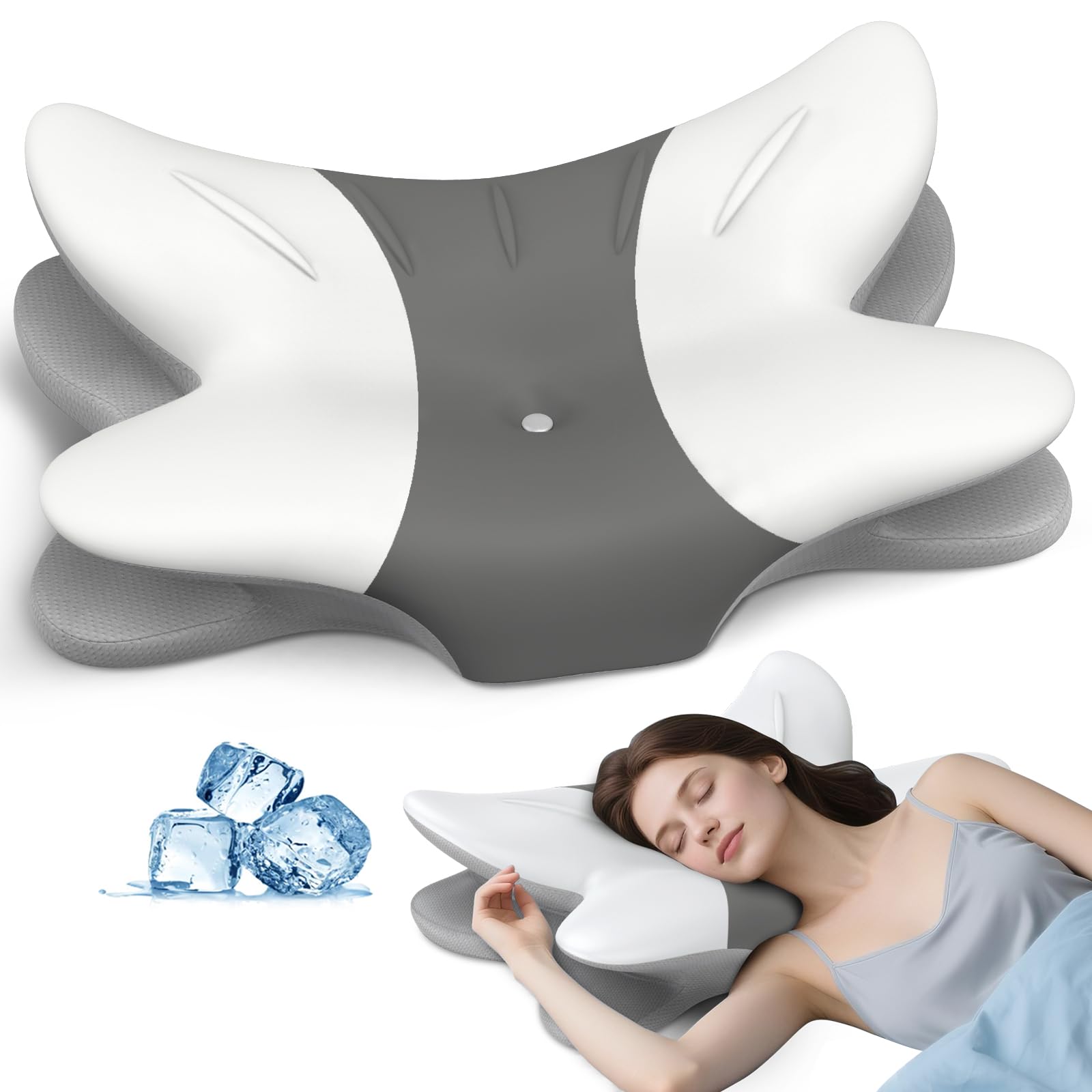 Photo 1 of Cervical Neck Pillow for Pain Relief - Ergonomic Pillow Memory Foam Pillows for Sleeping, Cooling Orthopedic Neck Support Pillow, Contour Cervical Pillow Bed Pillow for Back Stomach Sleepers
