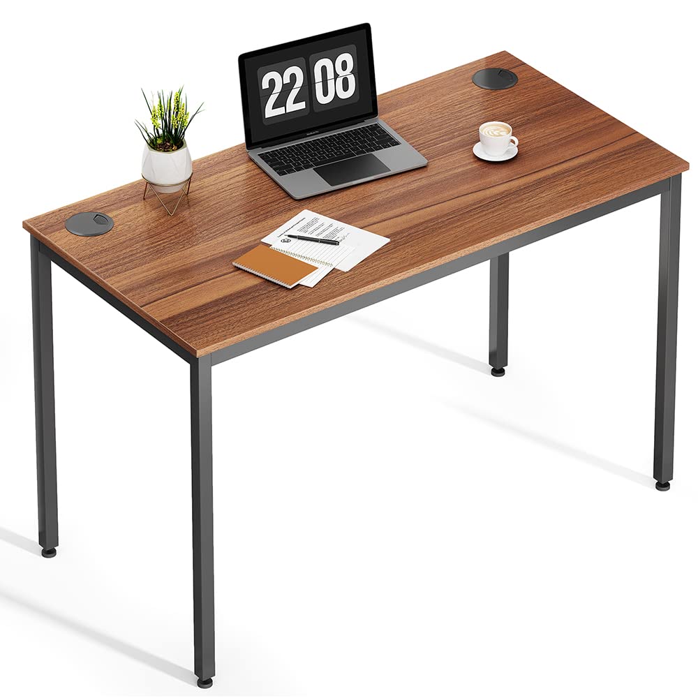 EUREKA ERGONOMIC 47 Inch Teak Home Office Computer Desk, Simple Modern Sturdy Work Study Writing PC Gaming Table for Large Spaces in Adults Teens Kids Bedroom Corner with Black Legs