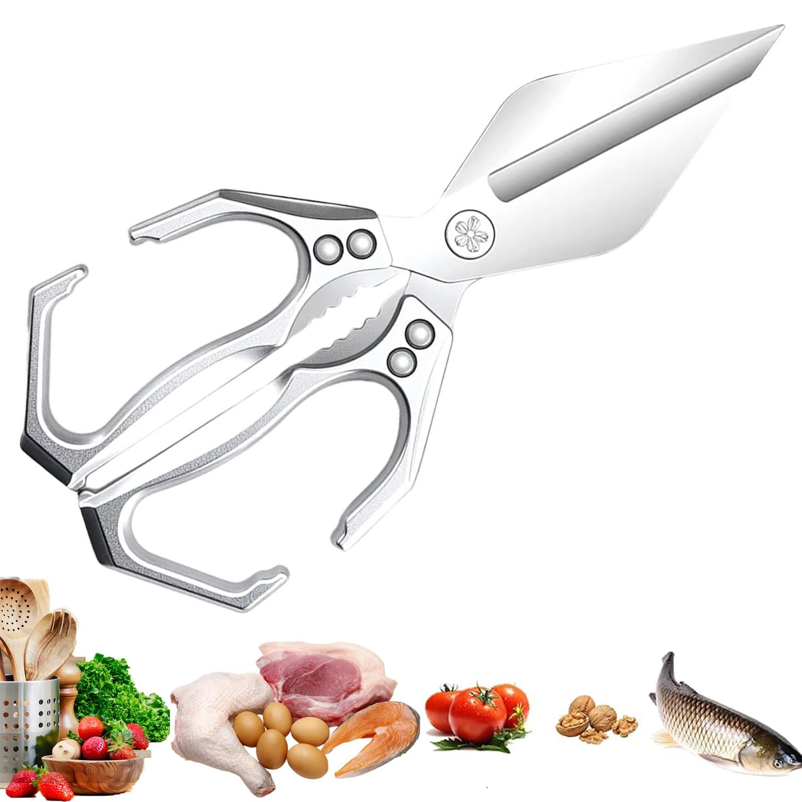 Multifunctional Heavy-Duty Kitchen Shears, 2025 New Heavy Duty Kitchen Scissors for Food with Ergonomic Handle, Sharp Stainless Poultry Scissors for Chicken, Meat (Silver)