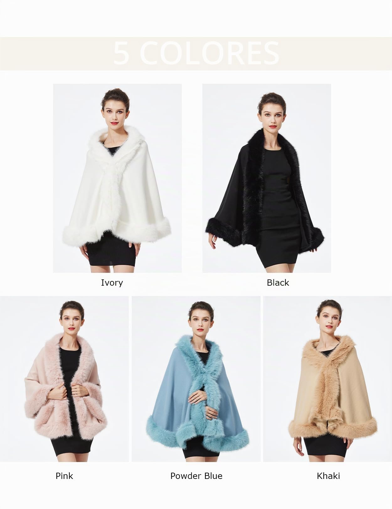BEAUTELICATE Capa de Abrigo Punto con Chal de Piel Sintética de Conejo Poncho Estola de Pelo Mujer Cardigan de Boda para Fiesta Invierno
