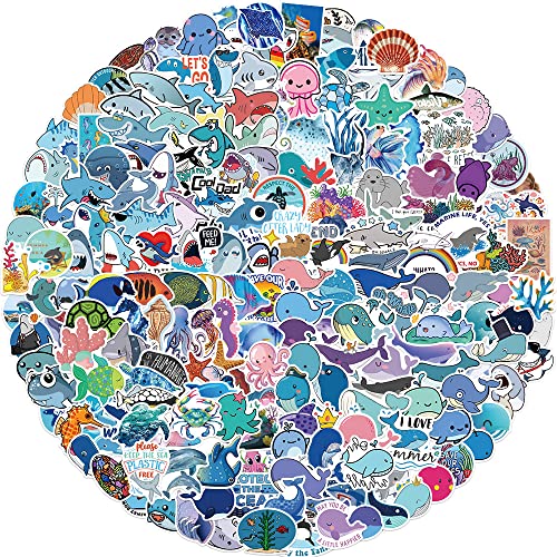 200Pcs Ocean Animal Stickers, Cute Cartoon Ocean Stickers for Kids, Sea Life Waterproof Vinyl Decals for Laptop Notebooks Skateboards Bicycle
