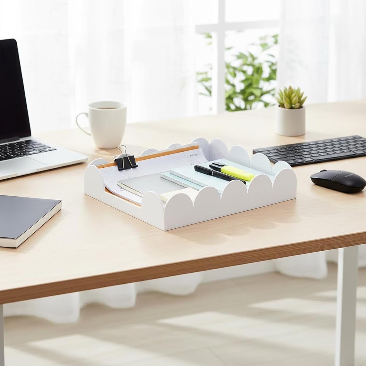 Letter Tray, Paper Tray Organizer for Papers, Documents, Folders, Notebooks, and Stationery, Magazine File Holder, Mail Basket, Desk Organizers and Accessories, Office School Home Storage, White