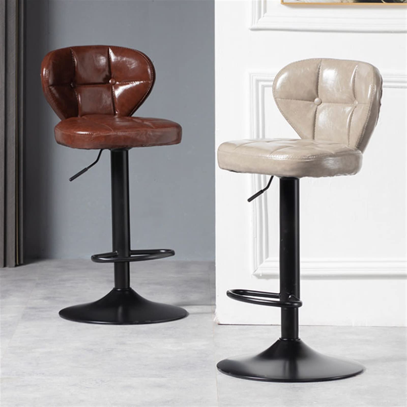 Taburetes De Barra Silla de Bar elevable de Estilo nórdico (63-83cm), Silla de Bar con Respaldo de Cuero PU Minimalista Moderno con Taburete Alto Giratorio Taburetes De Bar(D)