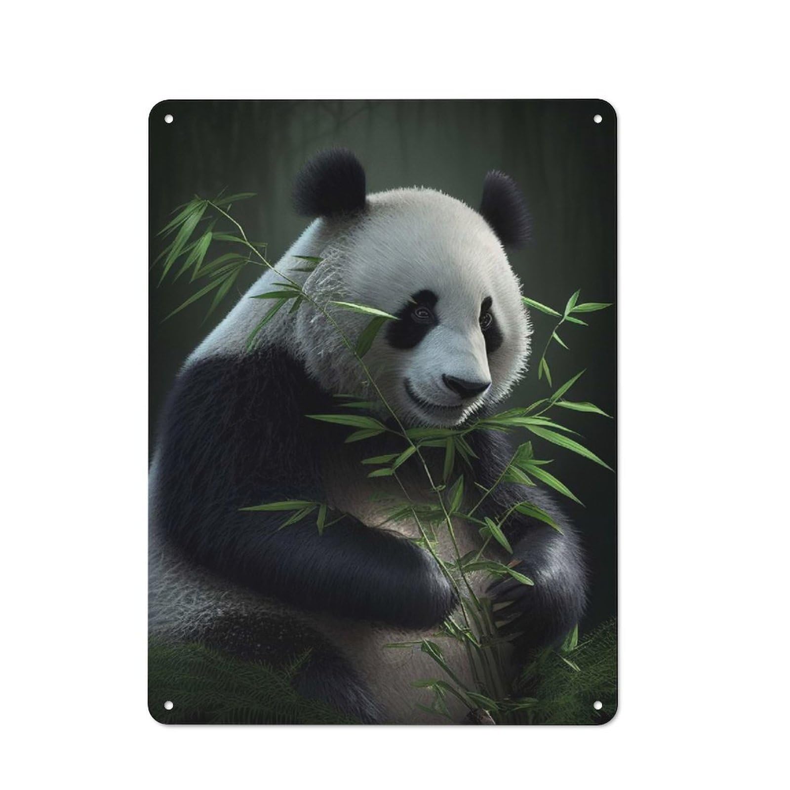 Junmoney Panda Bamboo Workshop Style Metal Wall Decor 40X30cm, Tin Sign For Tool Room, Garage, Studio Or Home Bar