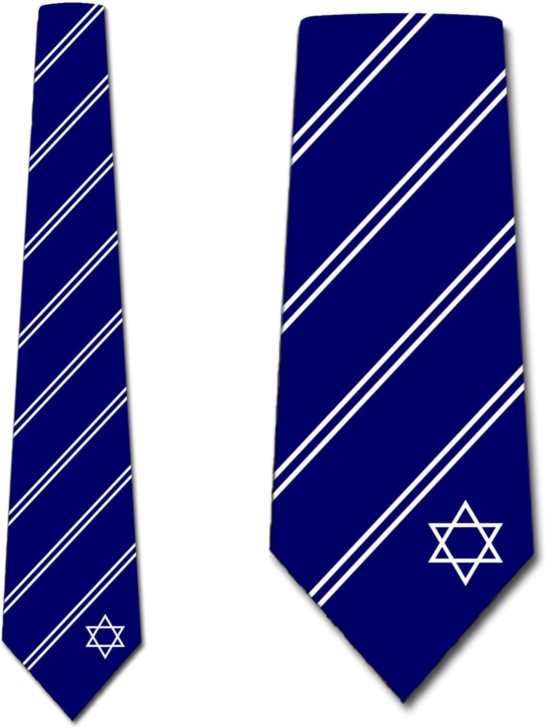 Three Rooker Star of David Tie Mens Jewish Necktie Navy and White Striped Ties for Men