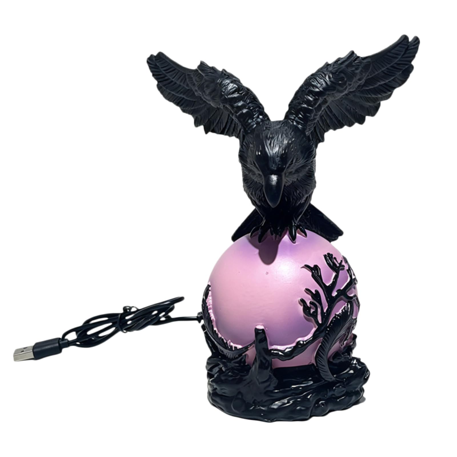 APGLSXY Halloween Gothic Decoration USB Lamp Resin Crow Figurine Night Light with Purpled Ball for Desktop Atmospheres and Party USB Propelled Lamp