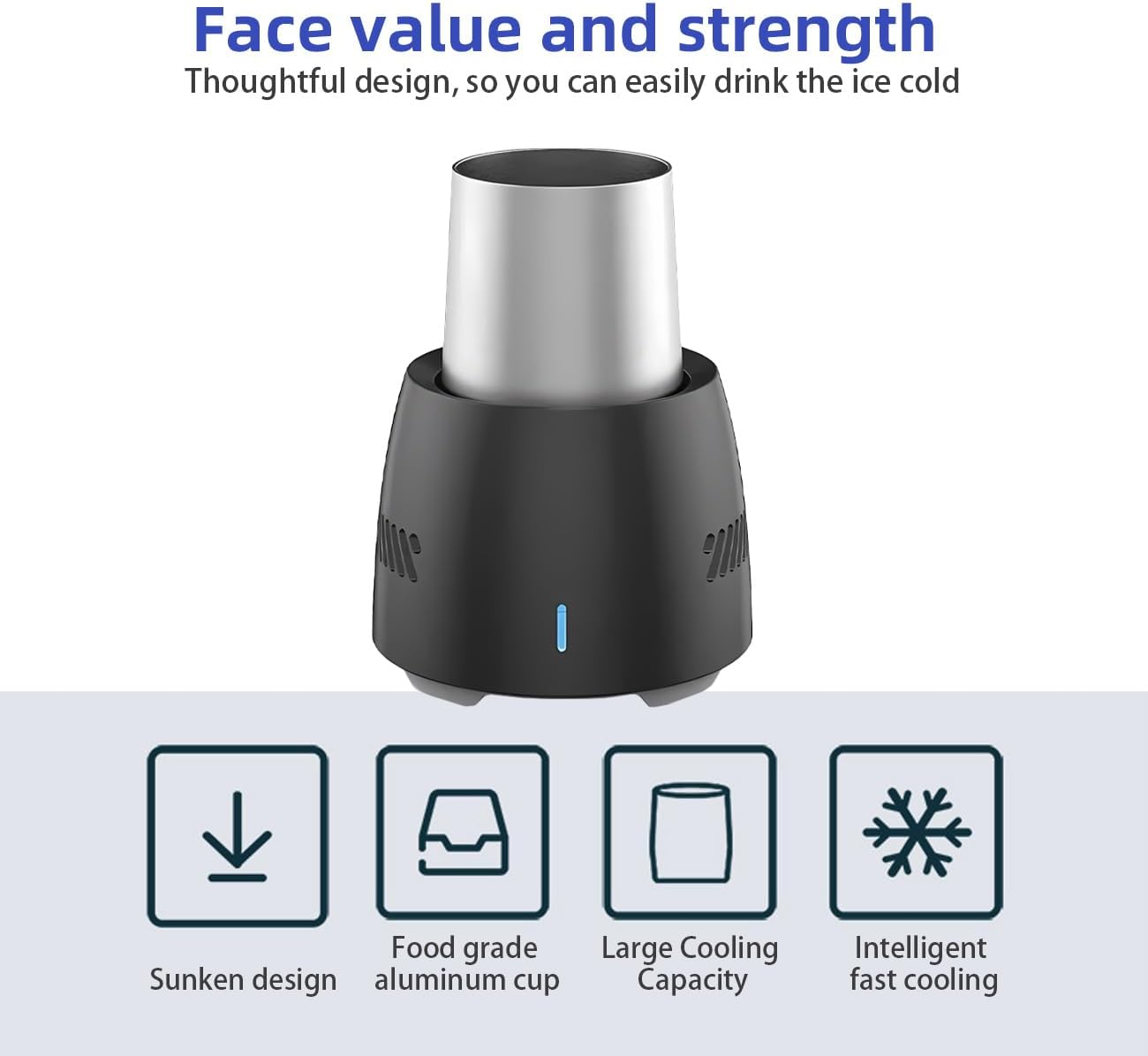 Portable Fast Cooling Cup, -5℃ Electric Cup Cooler for Ice Cold Beer Coke Canned Drinks Milk Beverage Coffee Juice (Black)
