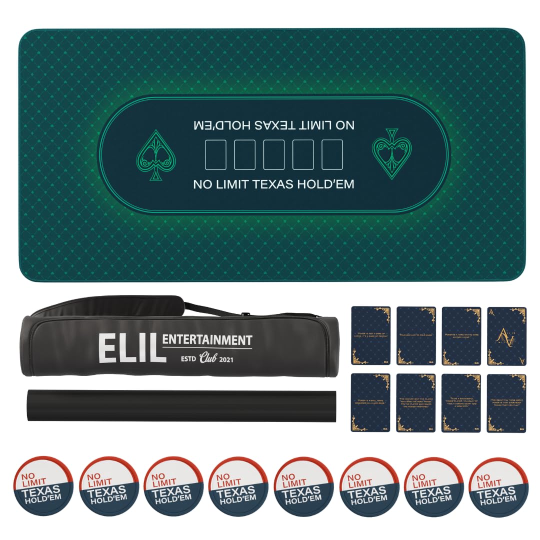 Elil - Tapis de Poker | Plateau de Table de Poker Pliable pour Une Installation Facile | Plateau de Table de Poker Portable | Idéal pour Les Jeux à Domicile | pour 8 à 10 Joueurs (Vert Classique)