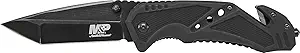 Smith & Wesson M&P SWMP11B 8.9in High Carbon S.S. Folding Knife with 3.8in Tanto Point Blade and Aluminum Handle for Outdoor, Tactical, Survival and EDC