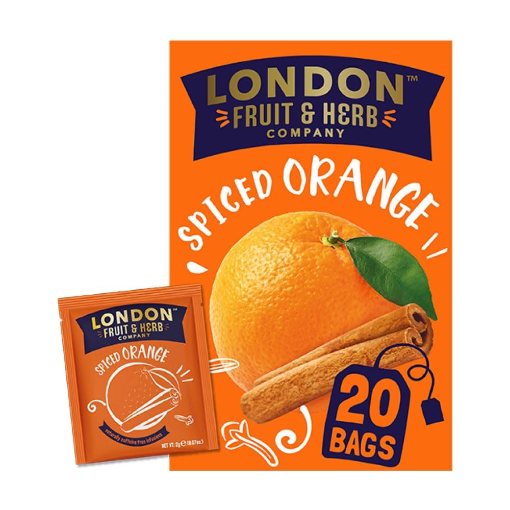 London Fruit & Herb Spiced Orange Tea, Caffeine-Free, 20 Teabags – Bold Citrus Blend with a Hint of Spice (Pack of 6)