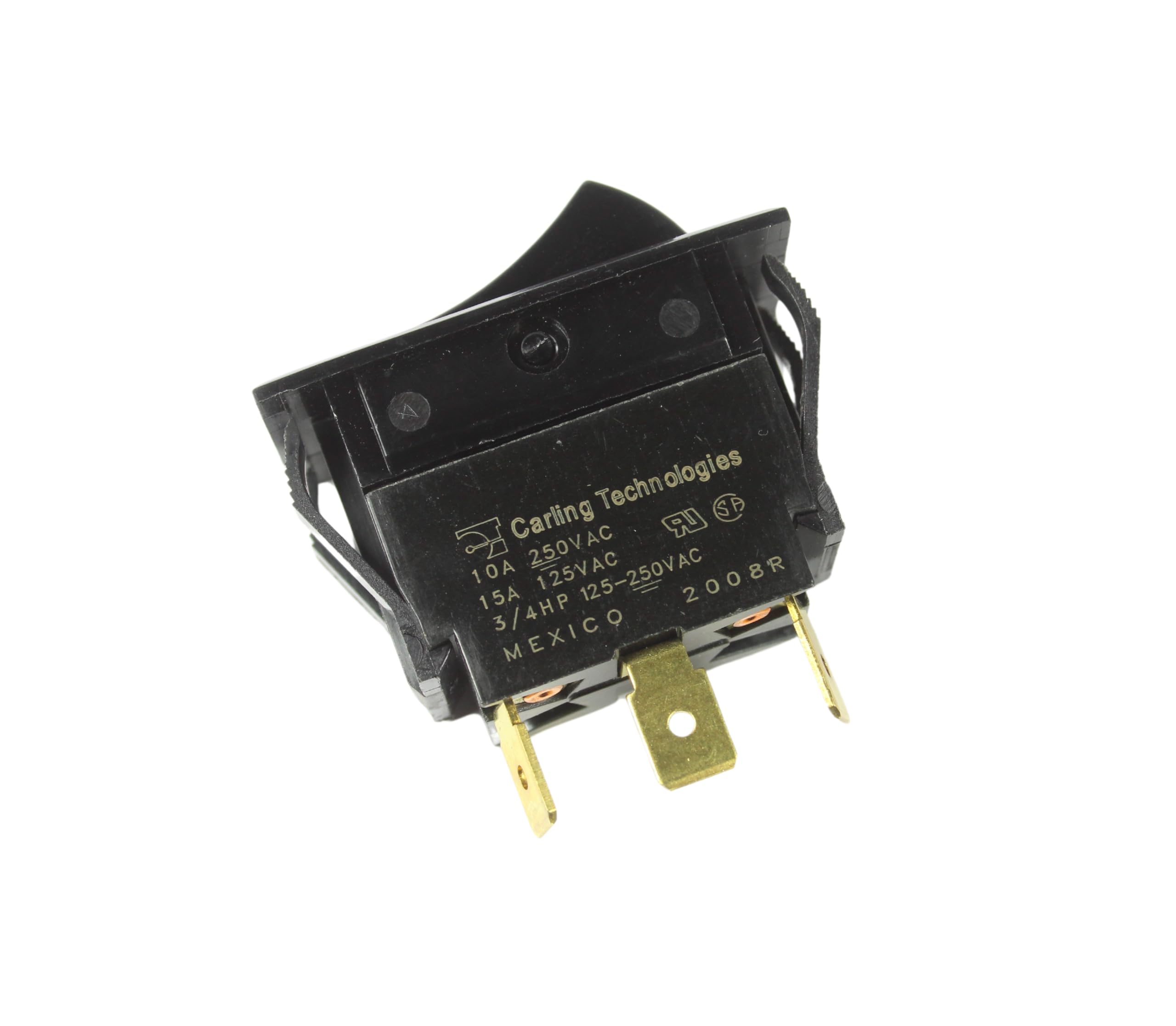 Carling Rocker Switch, SPDT, ON-None-ON, 3 pins, 10Amps/250VAC, 15Amps/125VAC, 3/4HP, Full Size Switch 21mm X 36mm, Maintained