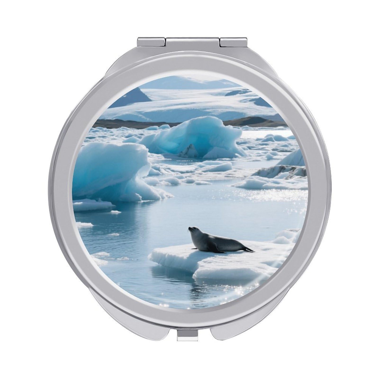 Fekiloot Style Glacier Lake Iceberg Travel Makeup Mirror Handheld Compact Mirror Portable Pocket Mirror Double-Sided 1X/2X Magnifying For Handbag And Purses