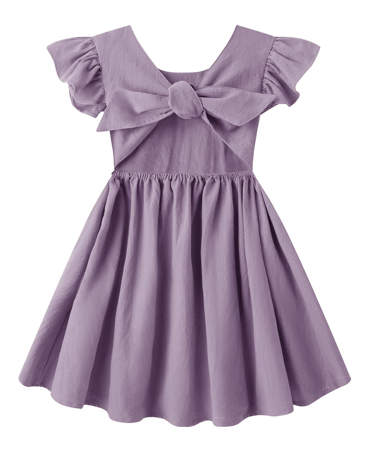 LYXIOF Toddler Baby Girl Cotton Linen Summer Dress Ruffle Sleeve Back Bowknot Kids Beach Dresses
