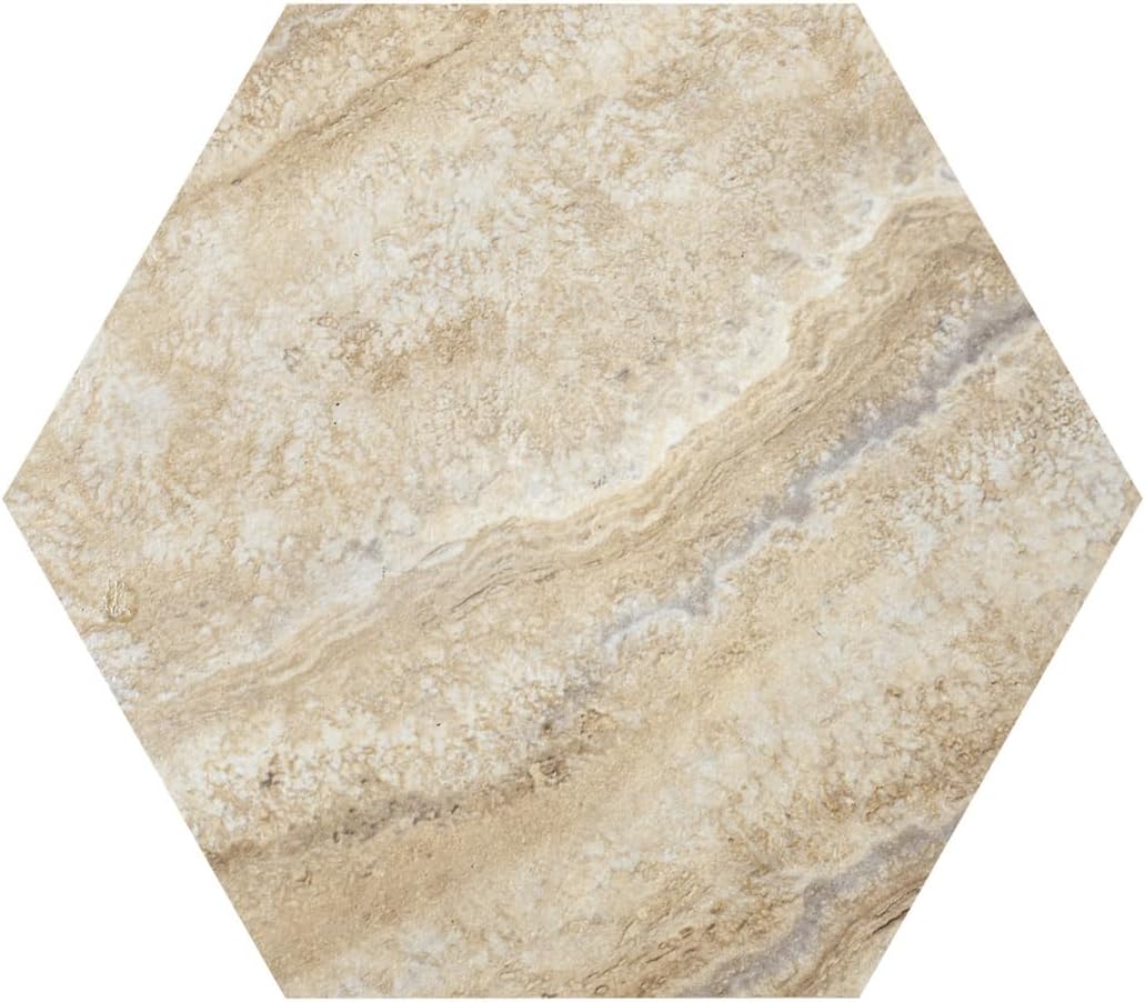 Self Adhesive Hexagon Vinyl Floor Tiles, 20 Tiles - 9" x 10.4", Floor Galore Sandstone Quartz Pattern - Peel & Stick, DIY Flooring for Kitchen, Dining Room, Bedrooms & Bathrooms by Achim Home Decor