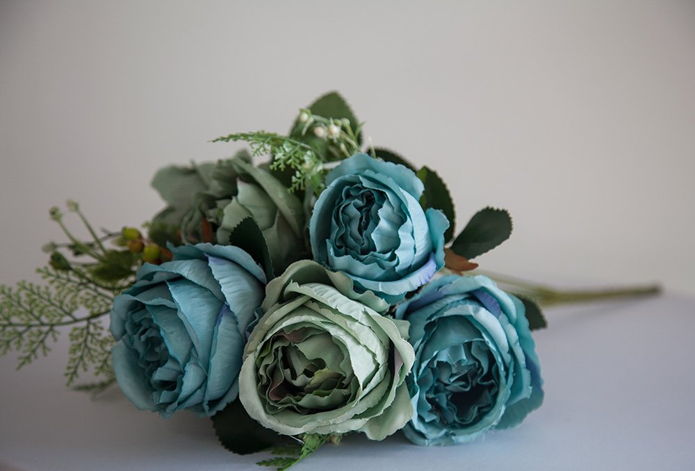 Decor Essentials Teal Artificial Silk Peony Flower Bouquet (No.2) -7 Colours Wedding Centrepiece Decor (Teal)