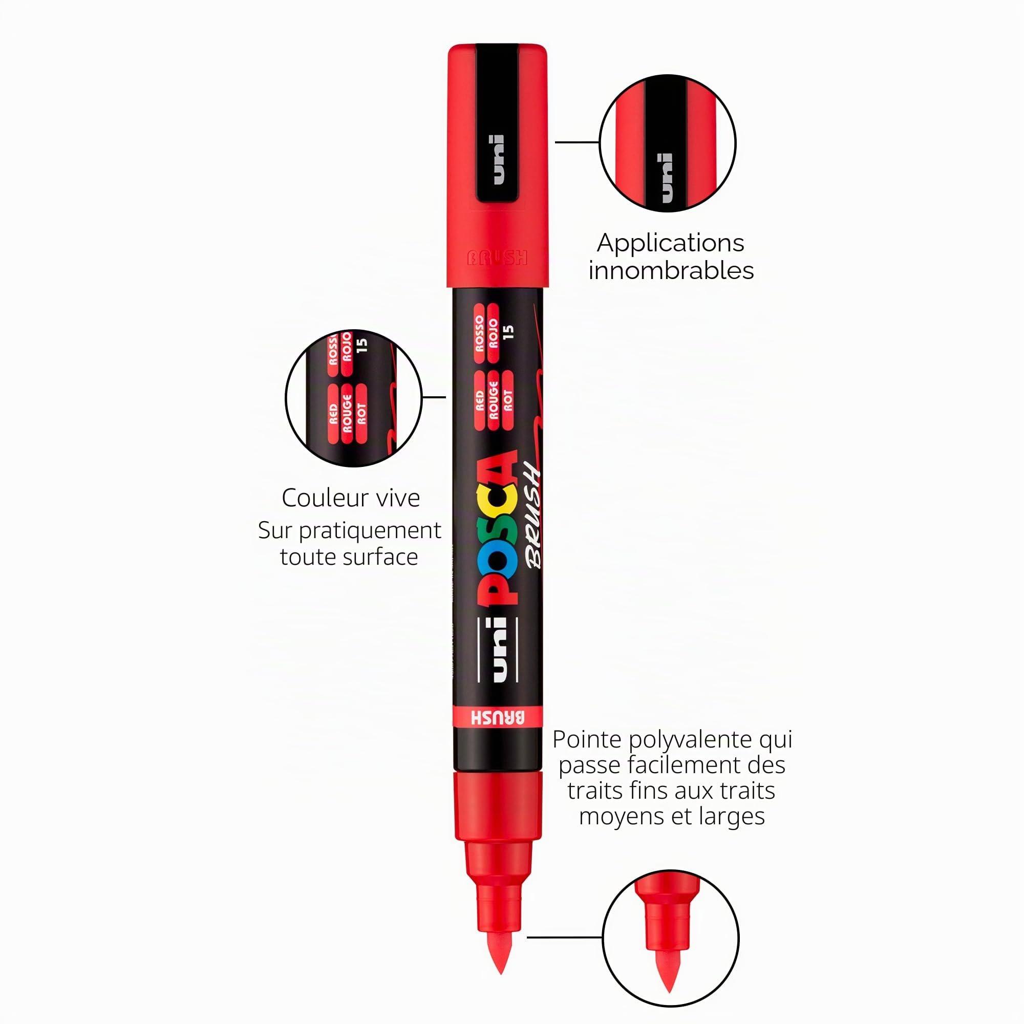 POSCA PC-5BR Marqueurs à peinture à base d'eau, pointe brosse réversible (1,0-4,0 mm), couleurs assorties, pack de 16