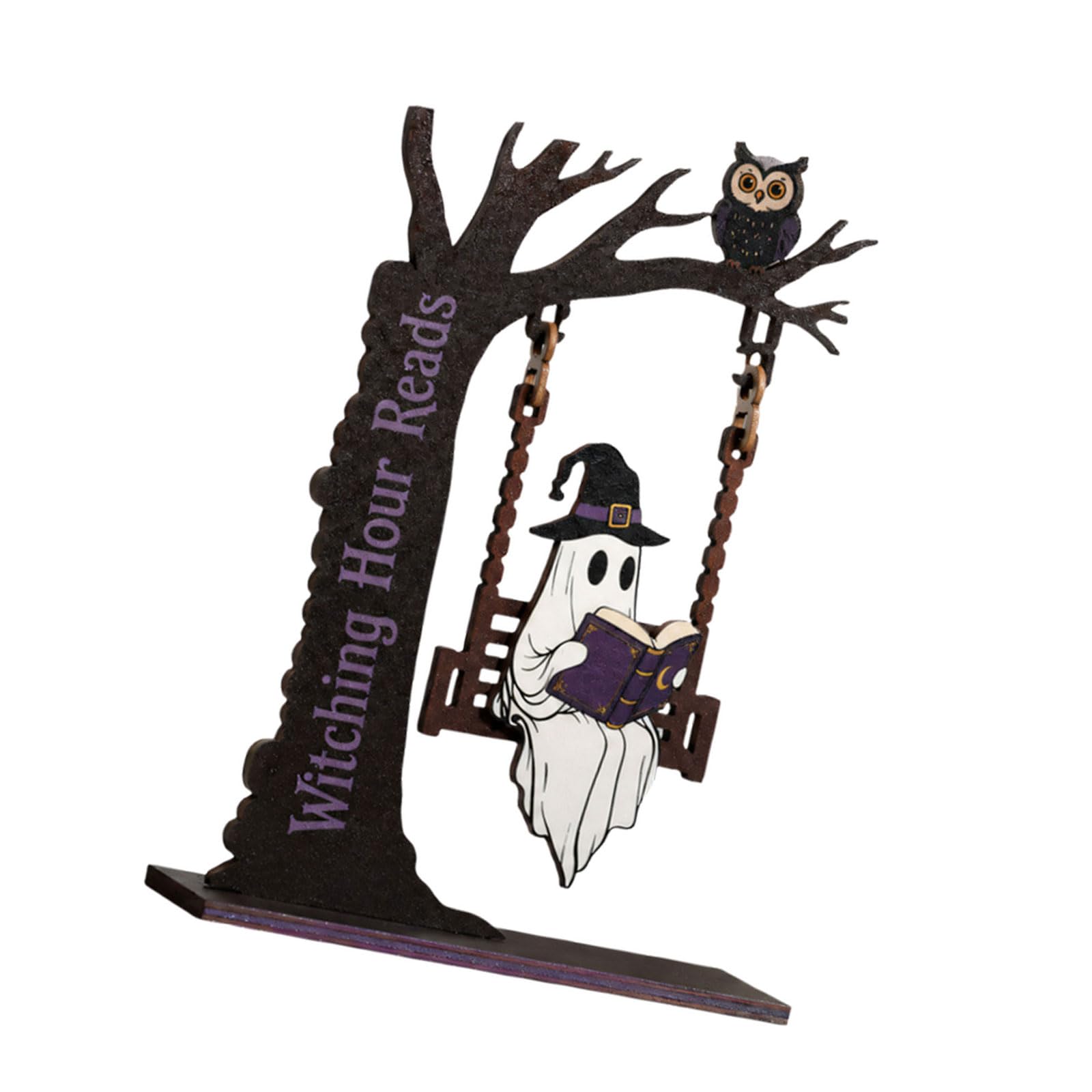 Tabletop Halloween Reading Decor, Wooden Bookish Swing Accent for Mantel Bookshelf Fall Home Styling Display Indoors Wooden Halloween Decor Reading Figure Bookshelf Ornament Tabletop Accent Fall Book