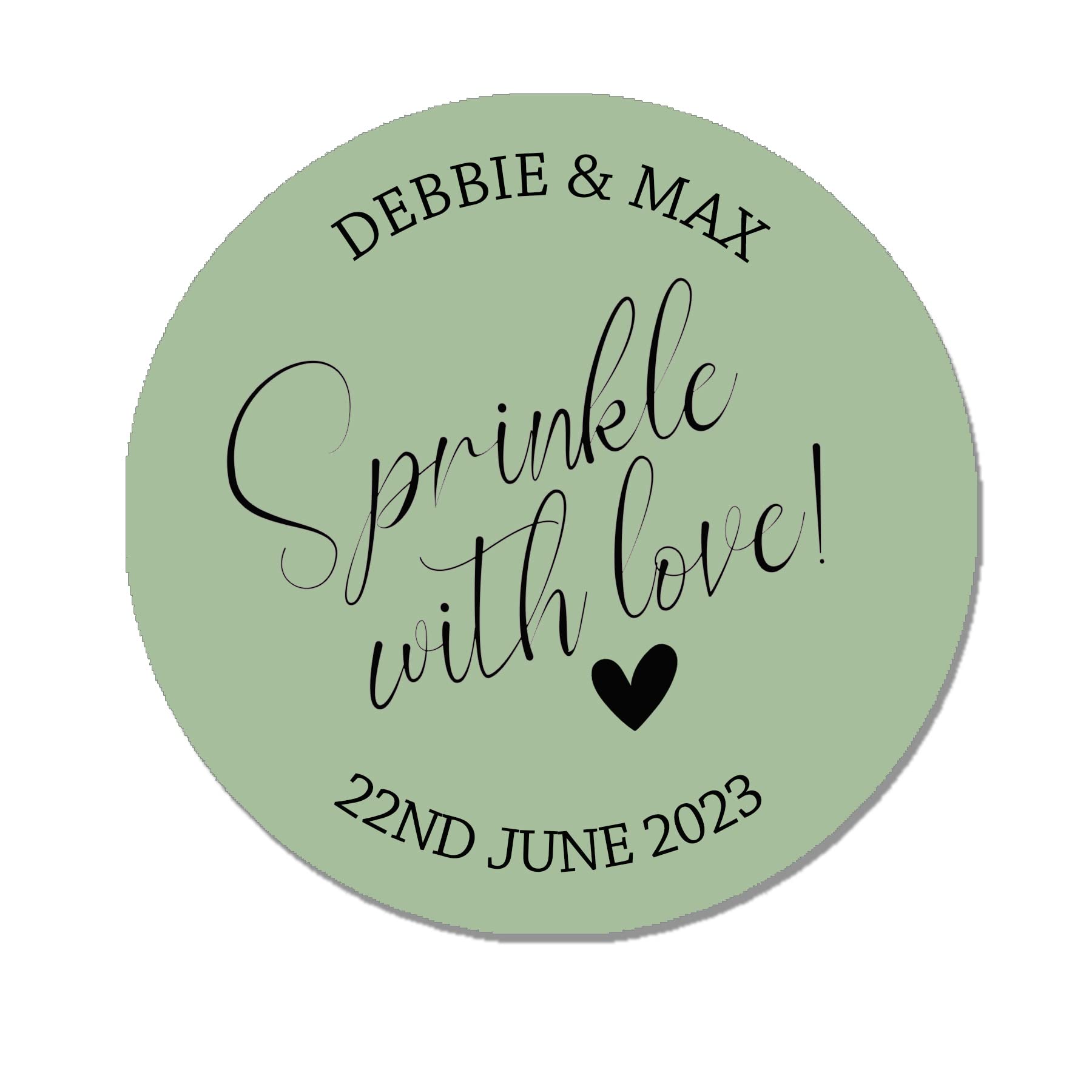 35 Personalised Confetti Wedding Stickers Sprinkle The Love Sage, Throw me, Cone Bags Favour Luxury - Sprinkle with Love (Sage)