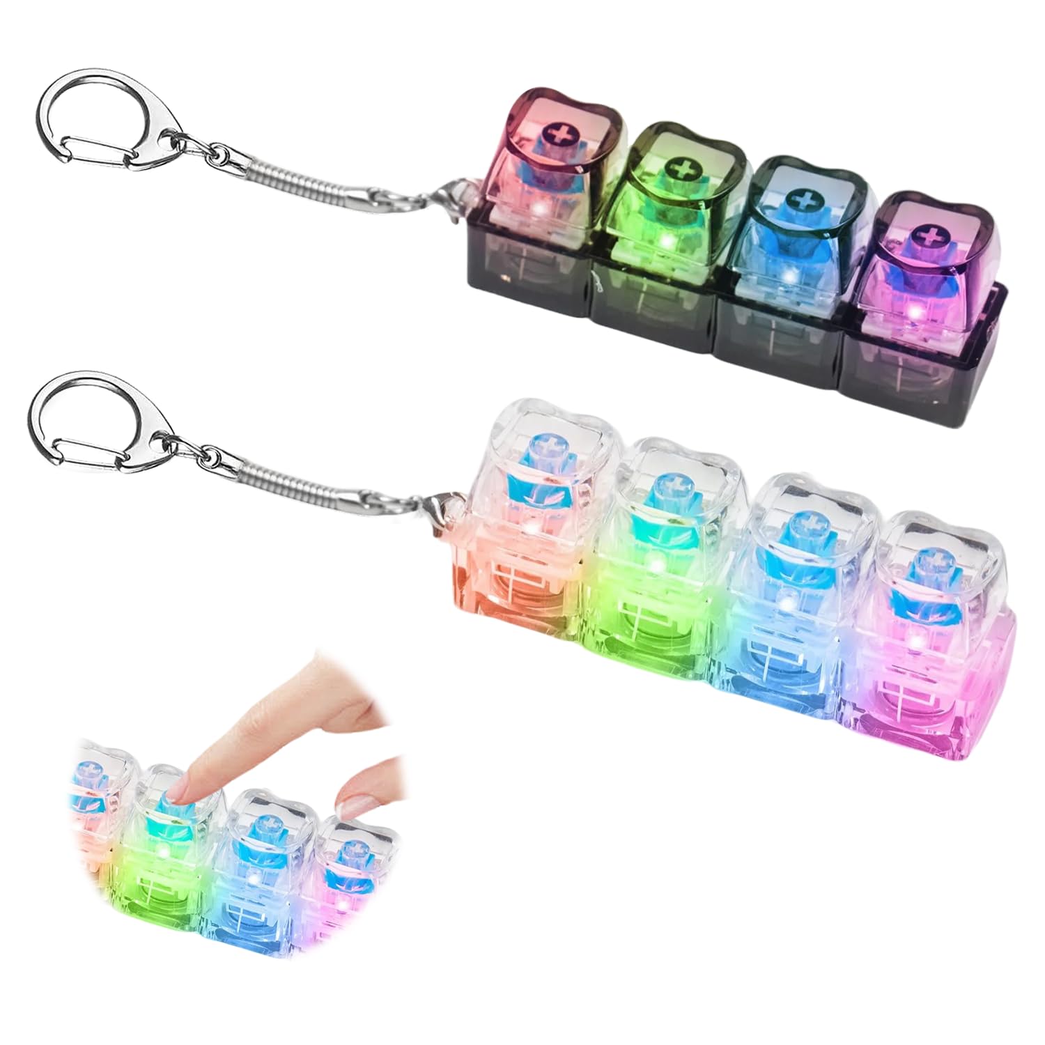 2Pcs Keyboard Fidget Light Up, 4 Buttons Fidget Keyboard, Funny Stress Relief Keyring, Ideal Stress Relief Gifts for Adults