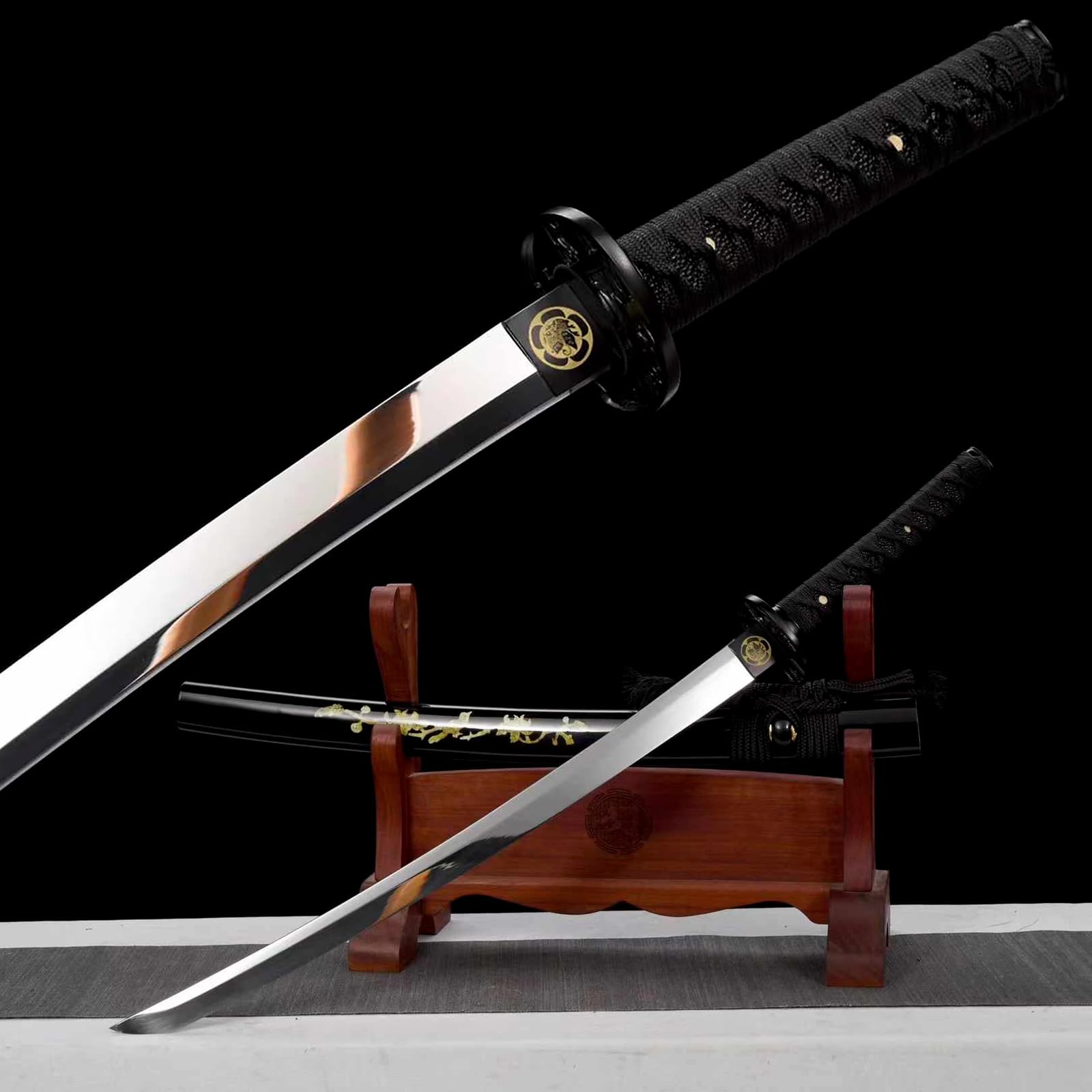 78cm handgefertigtes Wakizashi,Klinge aus Schnellarbeitsstahl und Metallschutz,Scheide aus massivem Holz mit bemalten Mustern,echtes Samuraischwert für Rollenspiele,Selbstverteidigung,Kampfsport,Kendo