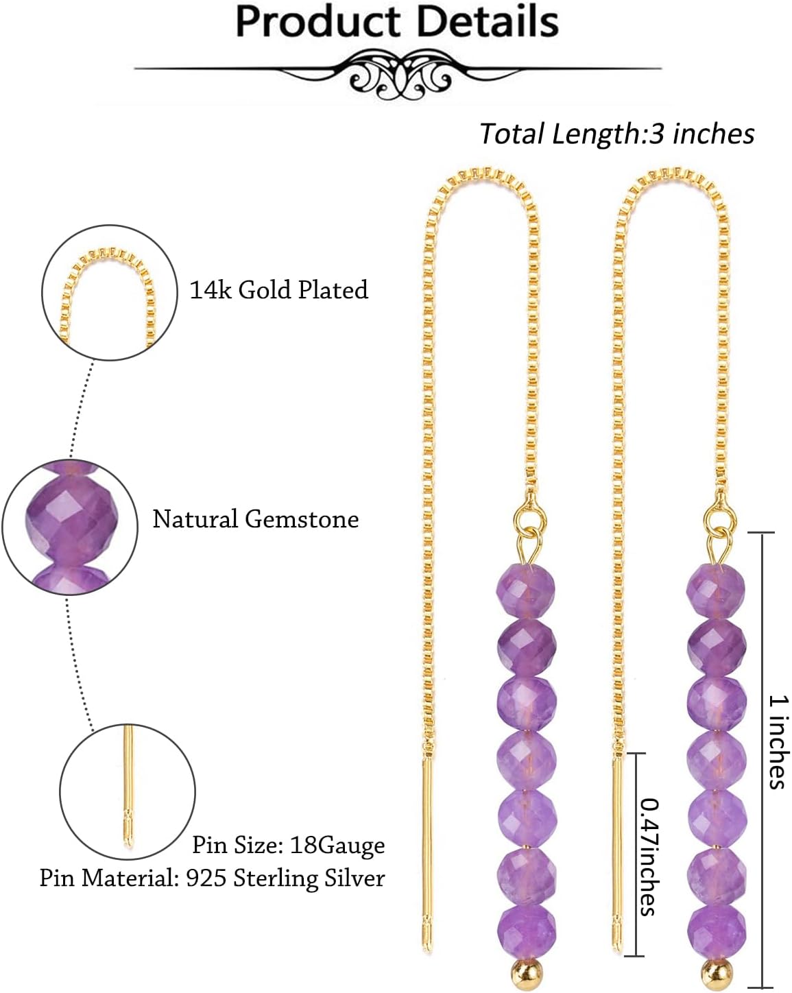 Top Plaza Earrings for Women Chakra Crystal Drop Dangle Earrings Gold Plated Dainty Long Chain Gemstone Earrings Christmas Jewelry Gifts - Image 4