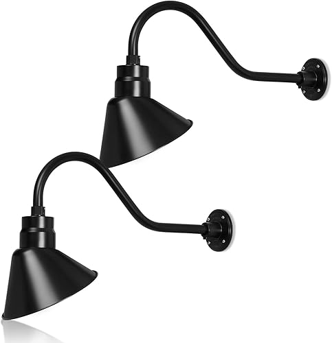 Lámpara de señal de cuello de cisne con pantalla angular negra satinada de 10 pulgadas con brazo de extensión largo de 22 pulgadas, aplique de pared