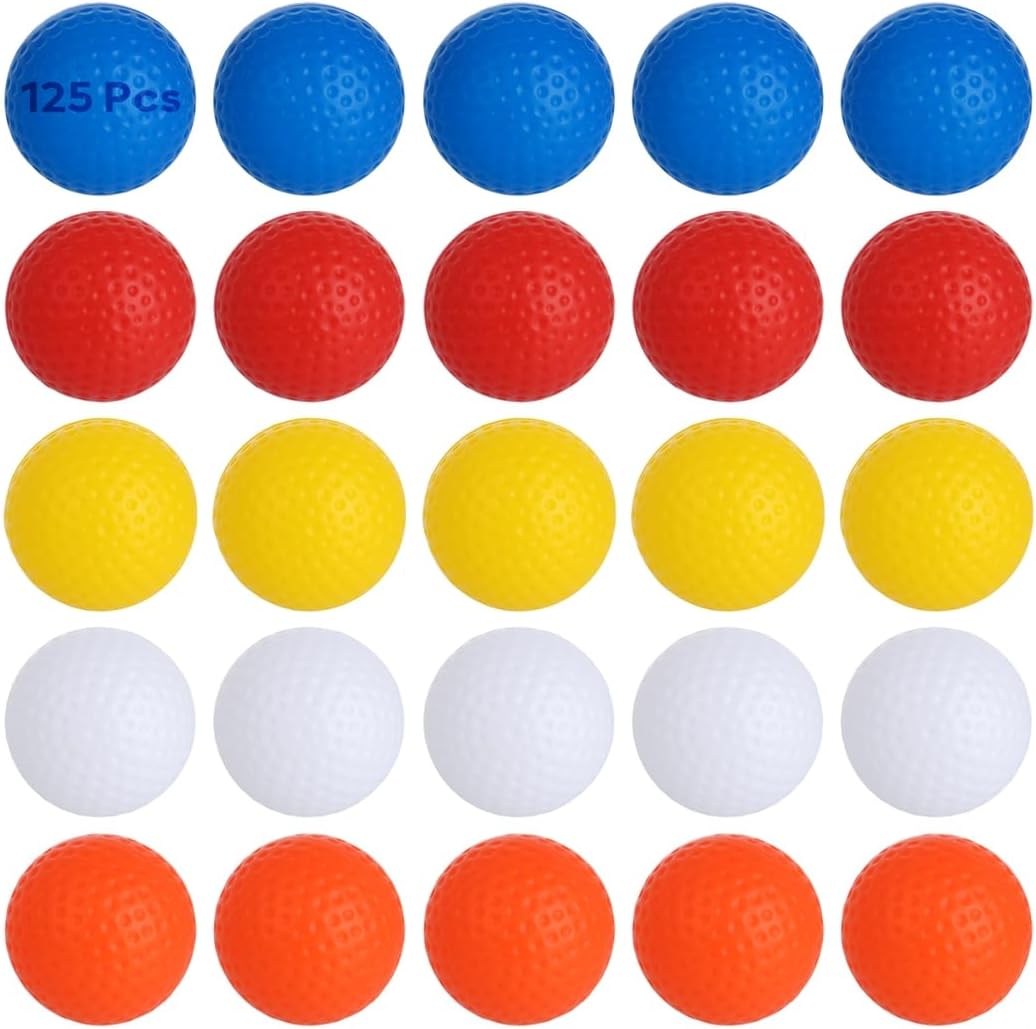 125 Pcs Limited Flight Training Golf Balls, Multi-Colored Plastic Practice Balls for Indoor/Outdoor Golf Sessions and Event Decorations