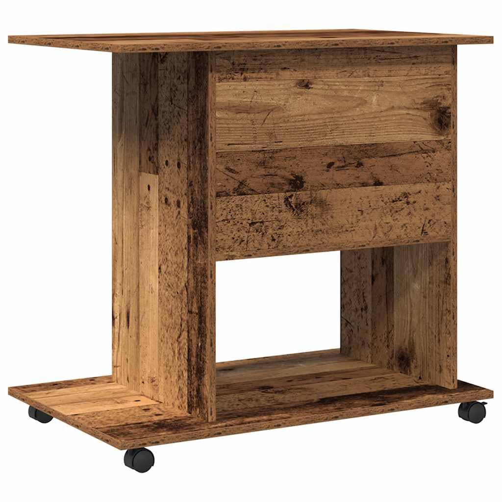 Générique Scrivania per computer vecchio legno con ruote, tavolo compatto per computer portatile e ufficio, legno di ingegneria resistente all'umidità, spazio di archiviazione con tastiera