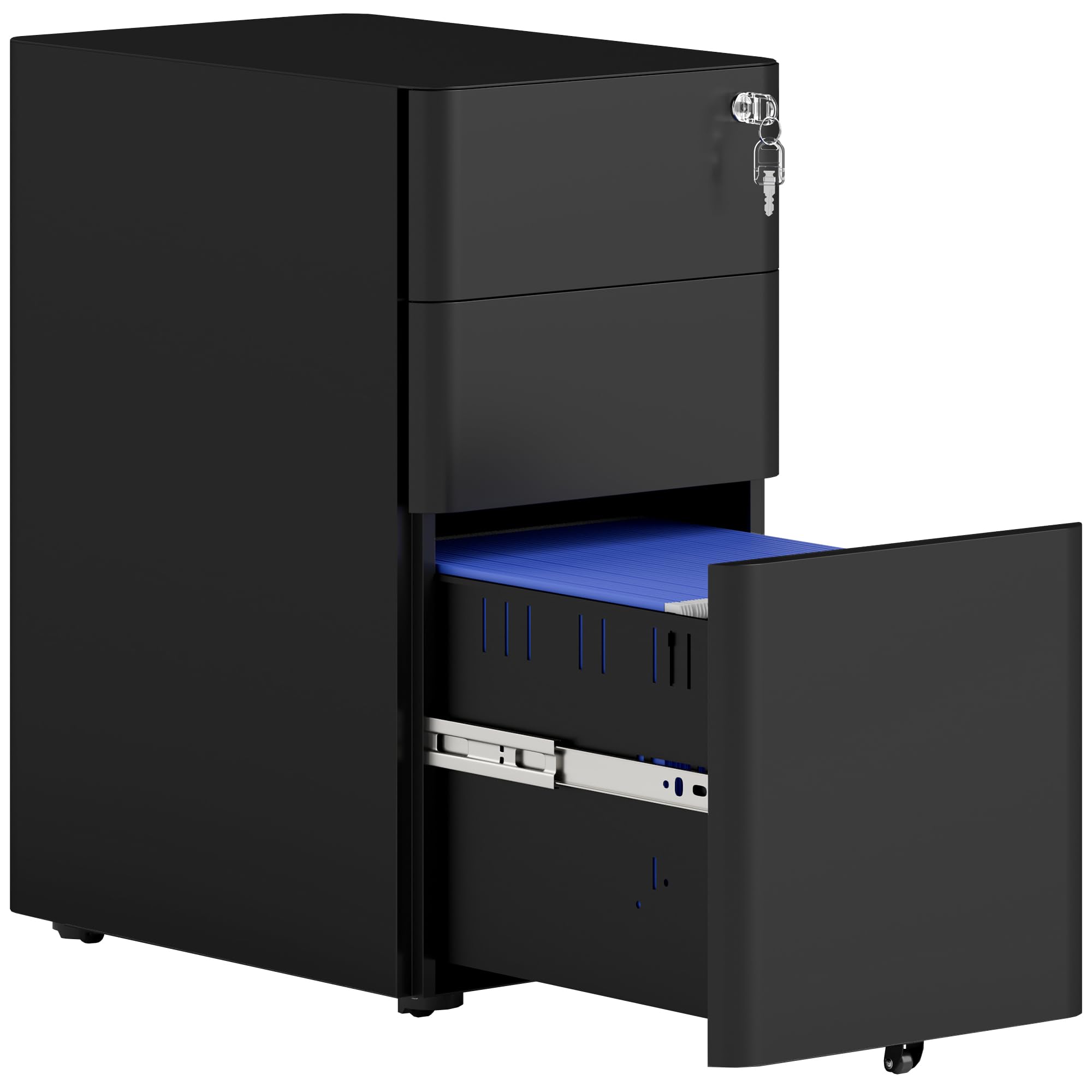 Vinsetto Steel Filing Cabinet with Lock and Wheels for Home Office - Black  | TJ Hughes