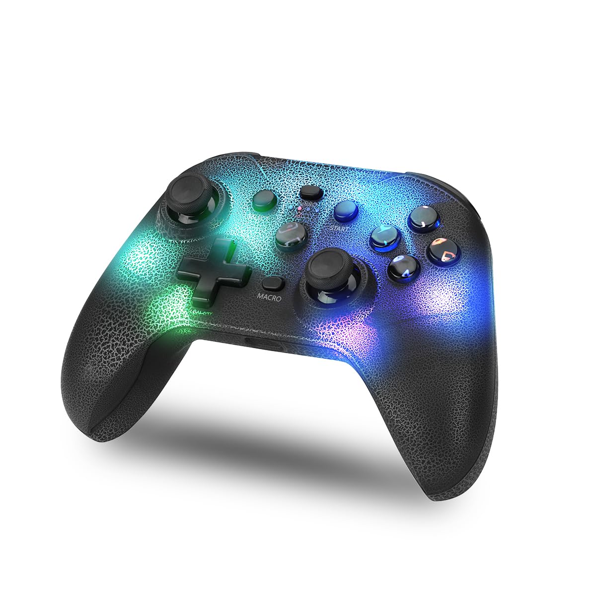 NK Wireless Switch Controller - LED RGB réglables, Compatible Switch/PC/Android/iOS, fonction Turbo, Réglages Macro, Bluetooth, 6 axes, 4 modes de vibration - Noir (avec support pour smartphone)