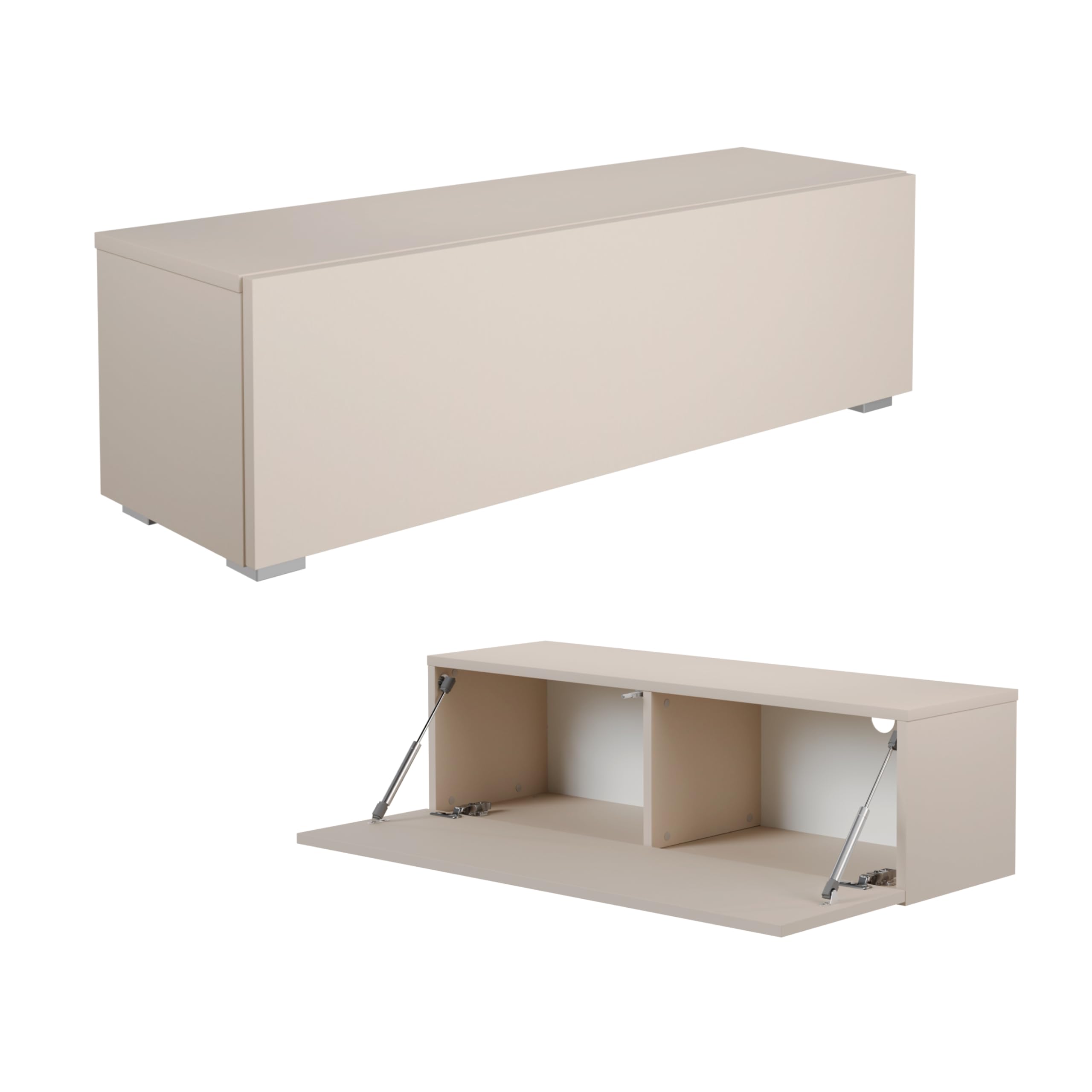 PLATAN ROOM Meuble TV 105/140/160/210/280 Blanc à suspendre ou debout brillant (champagne, 105 x 30 x 32)