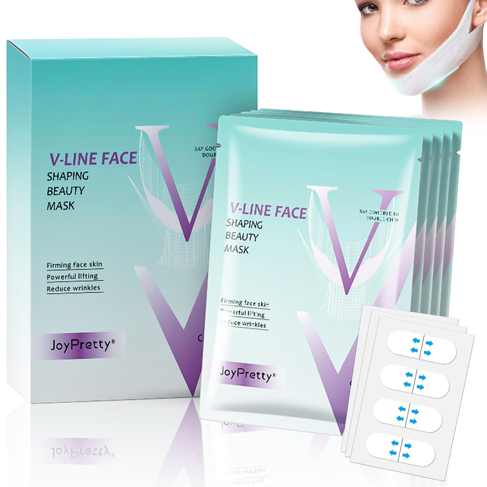 5Pcs V Shape Face Mask And 12Pcs Facial Lifting Tapes, Double Chin Reducer, V Lifting Face Lift Tape, Lift Mask, Lifting Face Mask Chin Up Patch With Aloe & Hyaluronic Acid For Women & Men