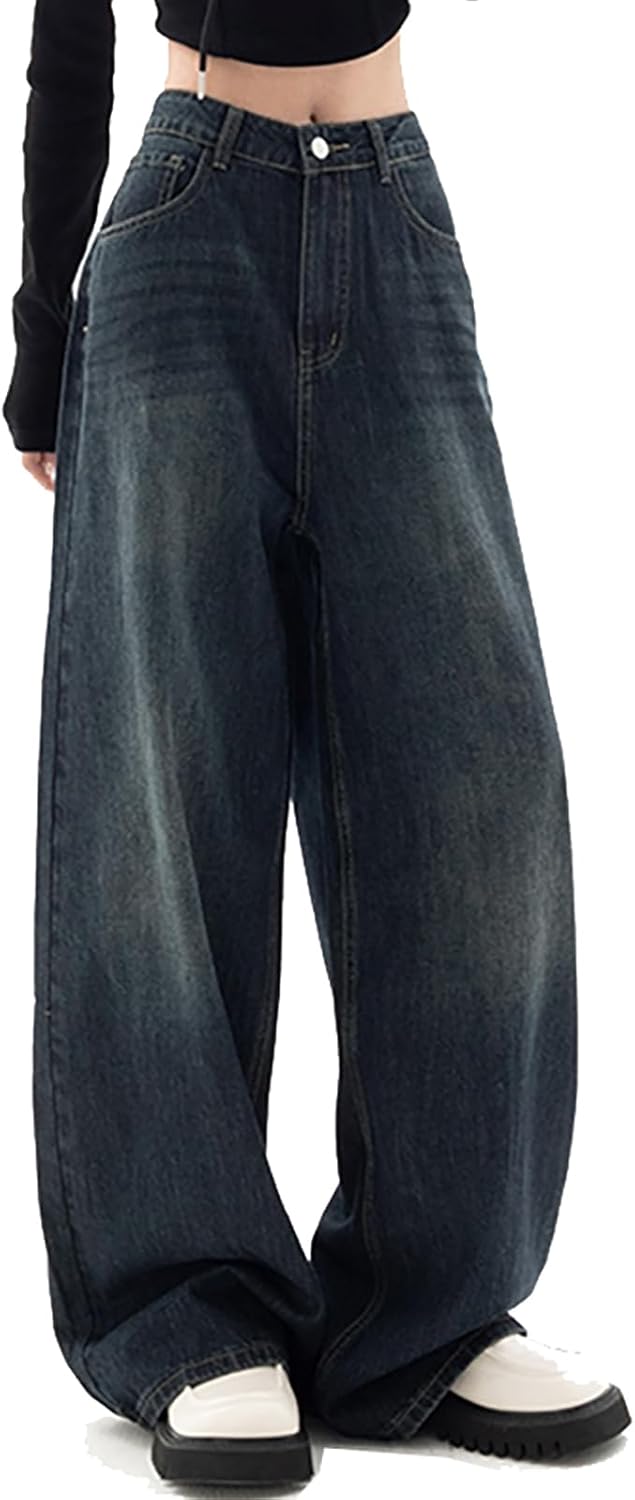 Xineicy Women's Jeans Y2K Wide Leg Baggy Jeans High Waist Loose Vintage 90s Boyfriend Denim Pants - Image 8
