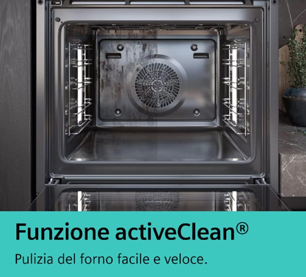 Siemens HB573ABR0 - Forno pirolisi da incasso a pirolisi nero e acciaio inox, multifunzione, calore rotante, 71 litri, porta fredda (4 vetri), classe energetica A Siemens HB573ABR0 - Forno pirolisi da incasso a pirolisi nero e acciaio inox, multifunzione, calore rotante, 71 litri, porta fredda (4 vetri), classe energetica A