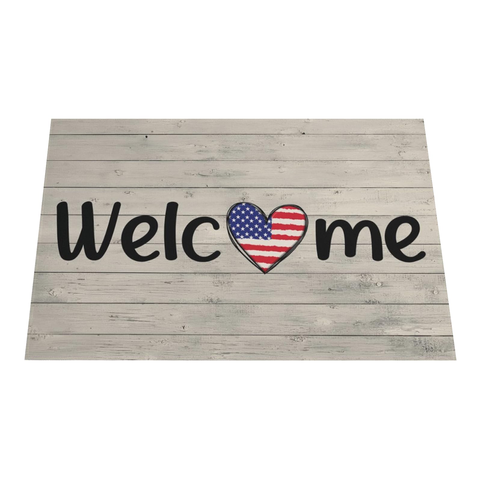 FJTP 4th of July Welcome Mat for American Flag Wooden Board Independence Day Doormat Non-Slip Entrance Mat for Home Bedroom Living Room Summer Outside