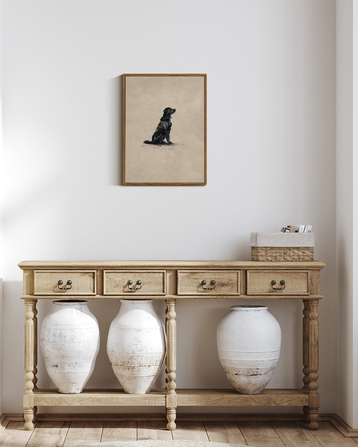 VIYYIEA Vintage Framed Black Dog Wall Art, Bedroom Living Room Minimalist Animal Art Decor, Antique Dog Canvas Print Paintings, Home Farmhouse Retro Still Life Decor, 12x16 Inch — view 2