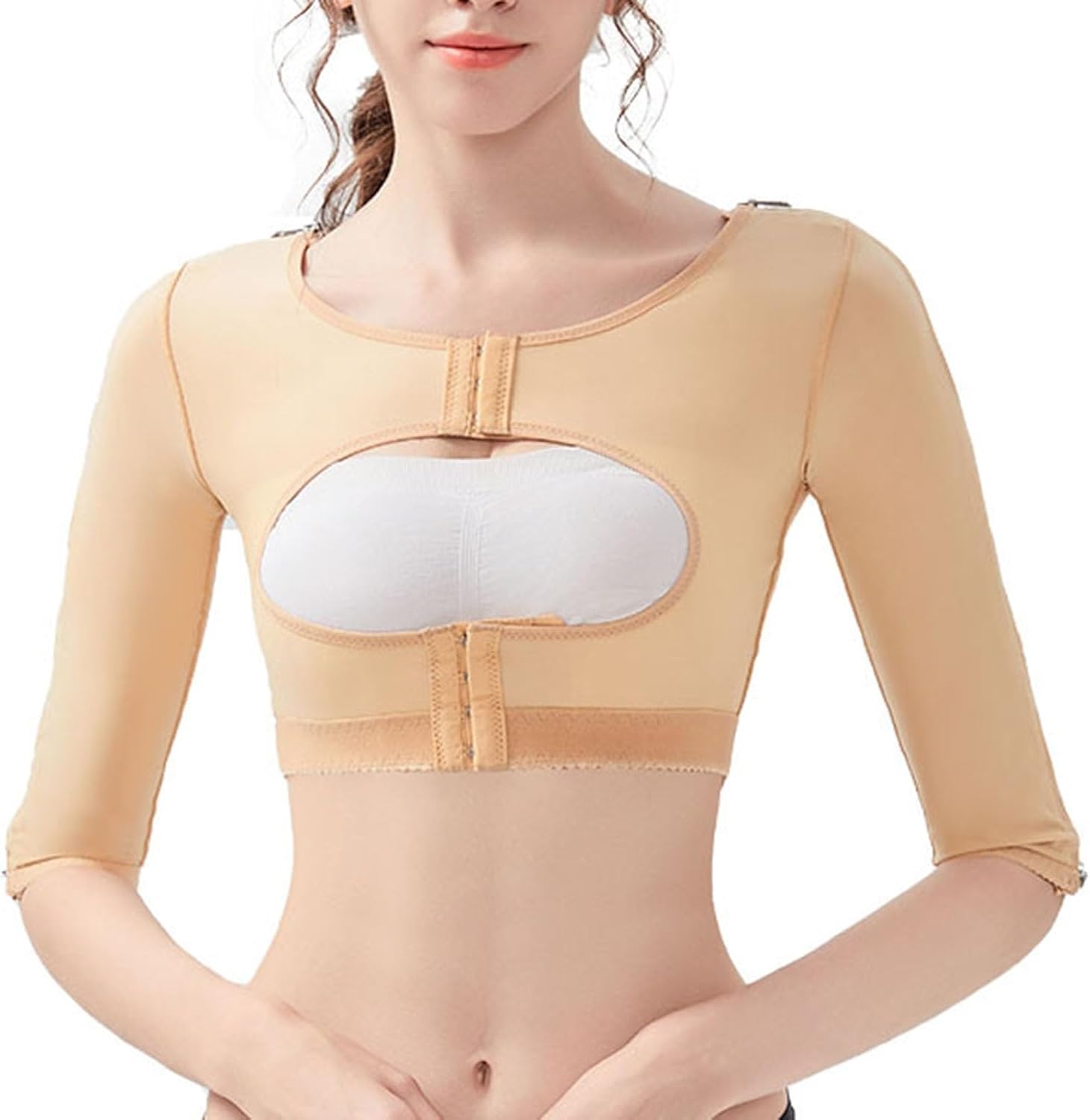 Arm Shaper for Women Post Surgical Slimming Compression Garment Raised Back Neck Full Zip Sleeves Tops Shapewear