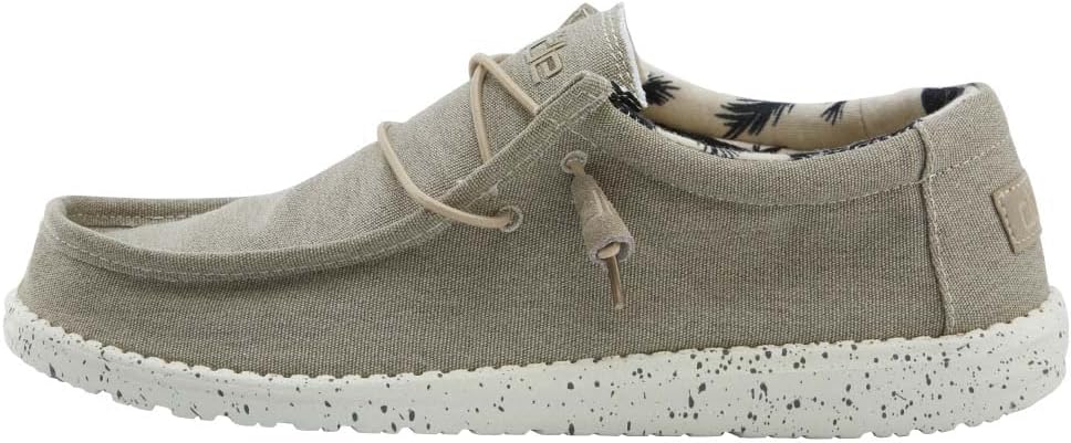 HEYDUDE Men's Wally Stretch Beige Size 8 | Men’s Shoes | Men's Lace Up Loafers | Comfortable & Light-Weight