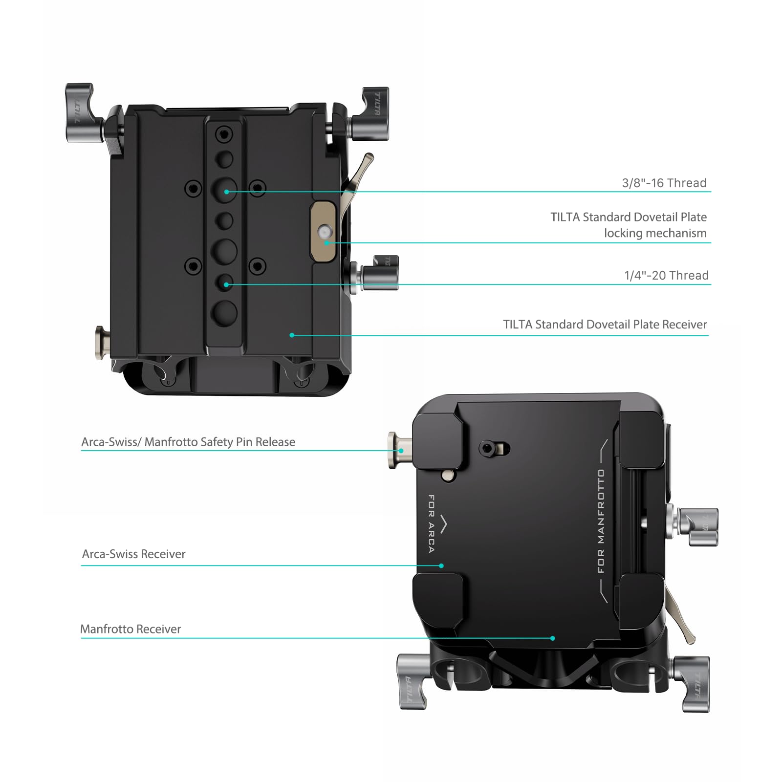 TILTA 15mm LWS Arca Dual Baseplate and ARCA Dual Quick Release Plate for Lightweight Shoulder Rig TA-DBPK-B - Image 3