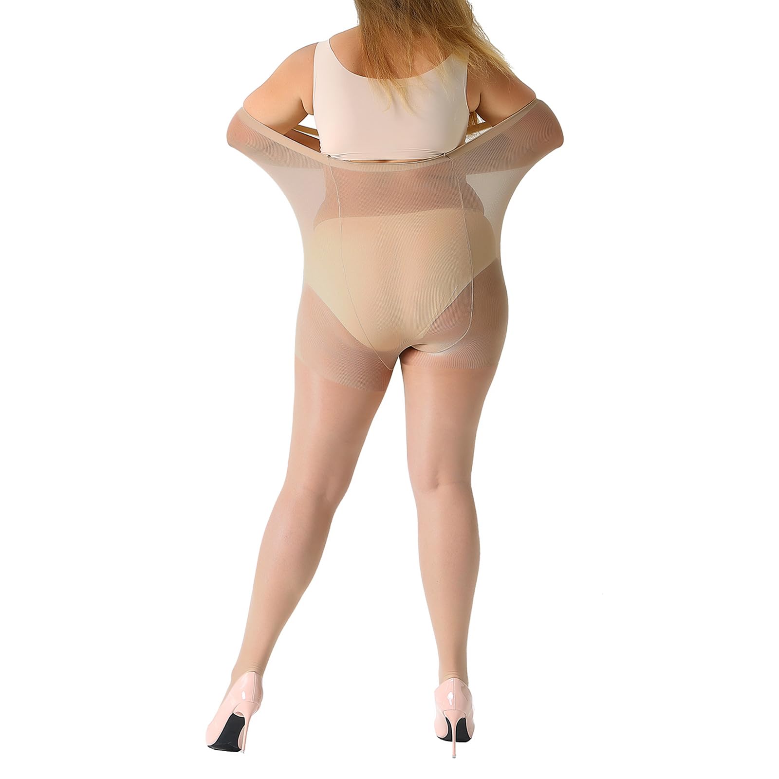 MANZI Women's 2 Pairs Plus Size Control Top Tights Ultra-Soft Panty Hose, 1 Pair Black, 1 Pair Natural Nude (20den Sheer), 4X-Large - Image 4 thumbnail