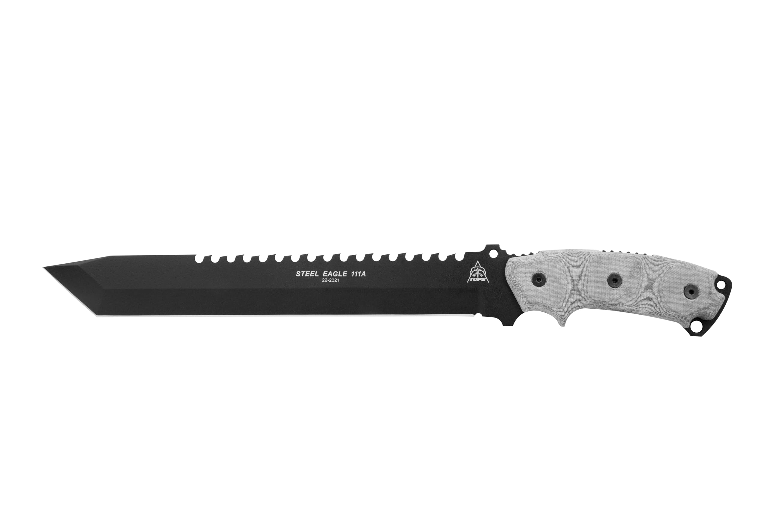 TOPS Knives Steel Eagle Tanto Full Tang Fixed Blade- Black Traction Coating- Black Ballistic Nylon Sheath