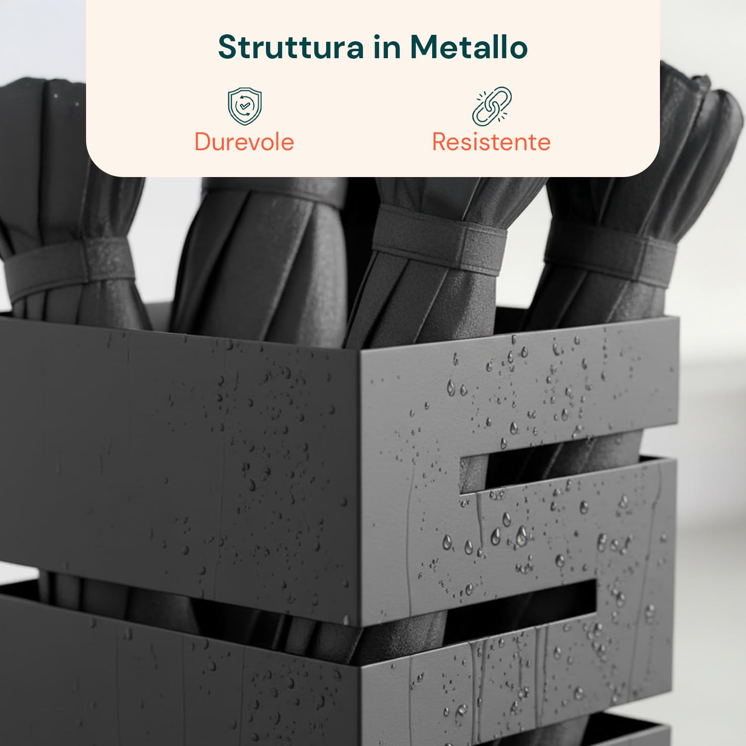 Avilia Portaombrelli da Interno Metallo Nero – Porta Ombrelli con Vaschetta Raccogligocce e 2 Ganci, Portaombrelli da Esterno 10 Ombrelli, Design Moderno per Ingresso Casa e Ufficio