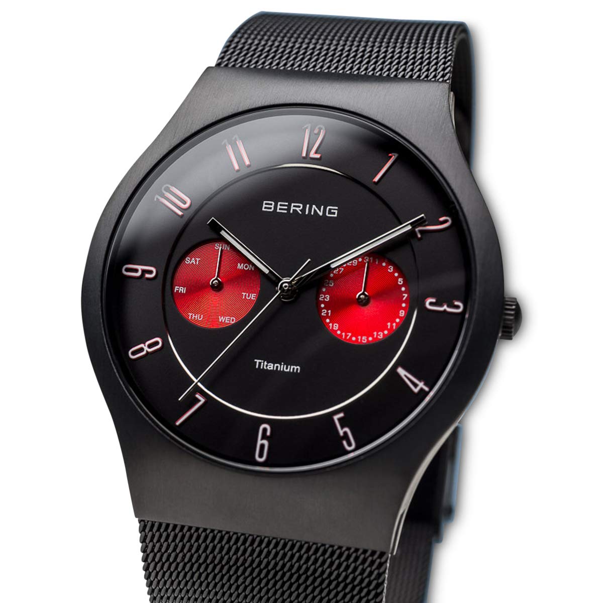 Bering Herren Quarz Uhr | Armbanduhr 39 mm Titangehäuse und Zifferblatt | Milanaisearmband | Saphierglas | 5 ATM | 11939