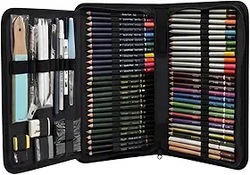 Conjunto Profissional De Lápis De Cor Para Desenho E Esboço Com 75 peças, Lápis De Cor Grafite, Ferramenta De Haste De Carvão, Estojo Lona Zíper, Para Crianças Adultos, Adolescentes E Artistas F Á 12B