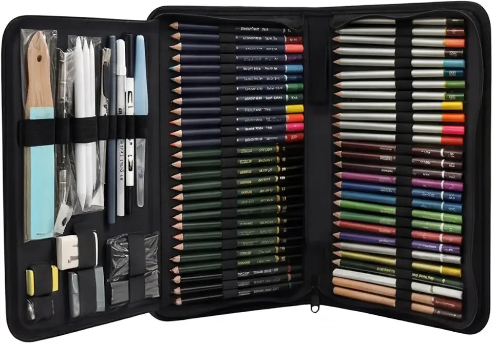 Kit de Desenho Profissional Completo 75 Peças com Estojo Portátil – Lápis Grafite, Carvão, Aquarela e Acessórios para Artistas, Estudantes, Iniciantes e Crianças Premium F Á 12B