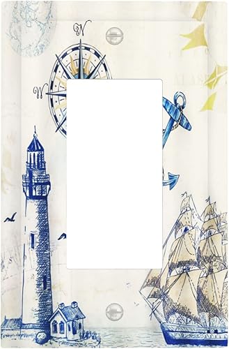 Placa de pared decorativa para velero náutico, brújula, ancla decorativa de pared de 1 banda, cubierta decorativa para interruptor de luz, placa