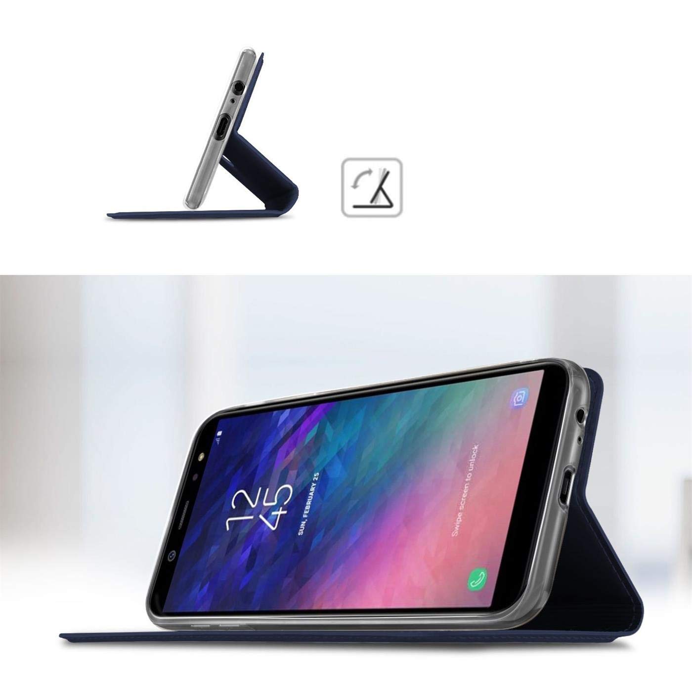 Verco Galaxy A6 Plus Cover, Custodia a Libro Pelle PU per Samsung Galaxy A6+ Case Booklet Protettiva [magnetica integrata], Azzurro