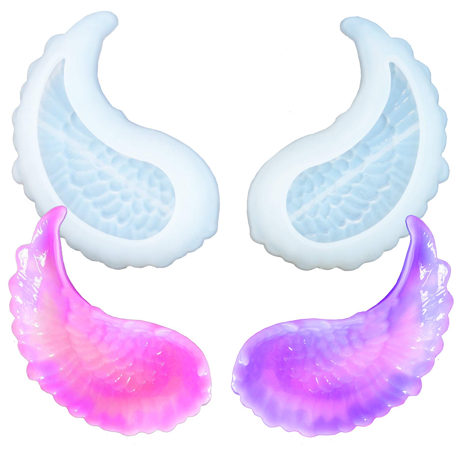 2Pcs Angel Wing Shaped Silicone Resin Molds, Feather Tray Epoxy Resin Casting Mould, DIY Decorative Artist Mould Kit for Jewelry Organizer Trays Storage Art Craft