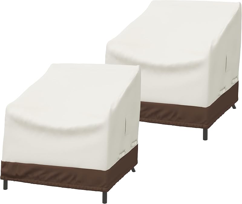 Outdoor Chair and Patio Furniture Covers, Waterproof Lounge Deep Seat Covers, UV Resistant, Click-Close Straps, 31" x 38" x 29", Set of 2, Beige/Tan