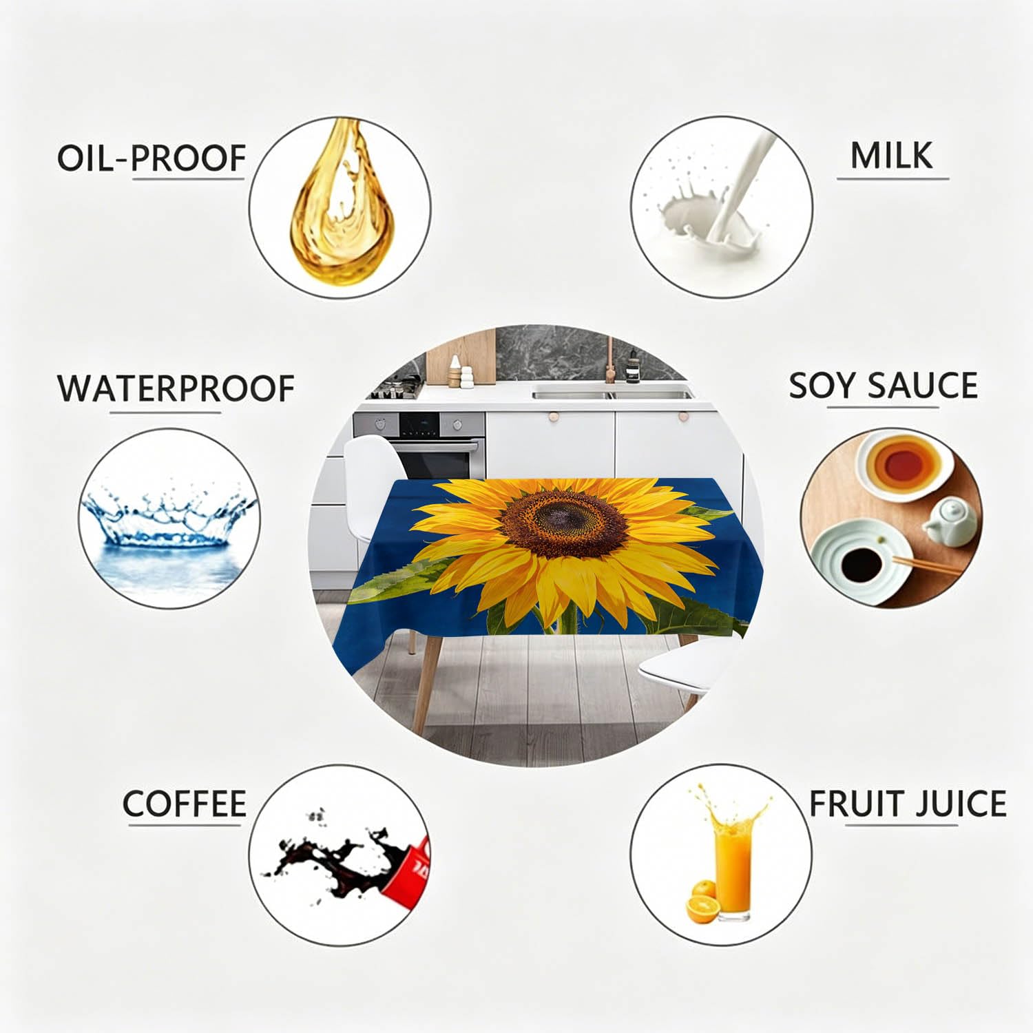Tovaglia Rettangolare 140x300 cm Girasole Poliestere | Motivo Stile Campagnolo, Antimacchia, Impermeabile e Lavabile, Copritavolo Adatto per Cucina, Feste e Pranzi Domestici